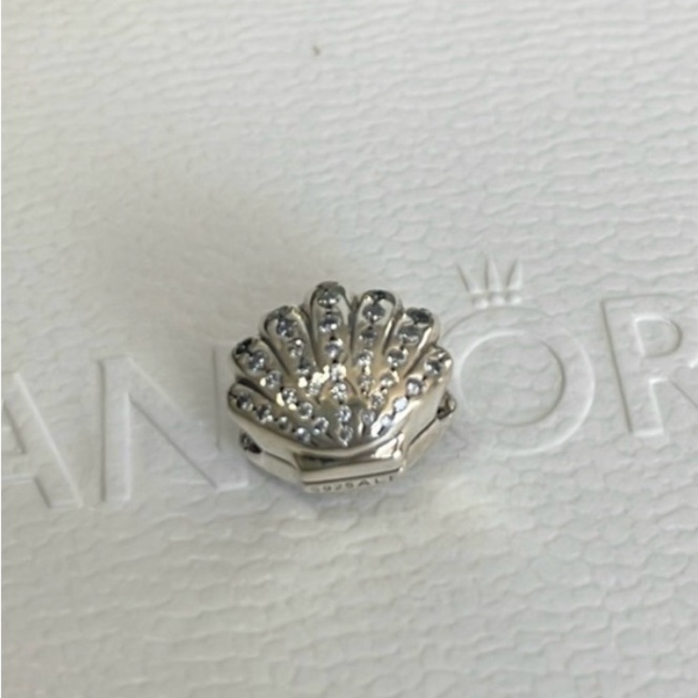 Pandora Silver Crystal Shell Clip Charm